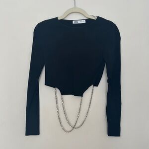 Zara Black Long Sleeve Top with Chain Detail